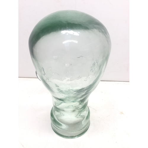 981 - Vintage Glass Mannequin Head in Aqua Blue-Green 29cm