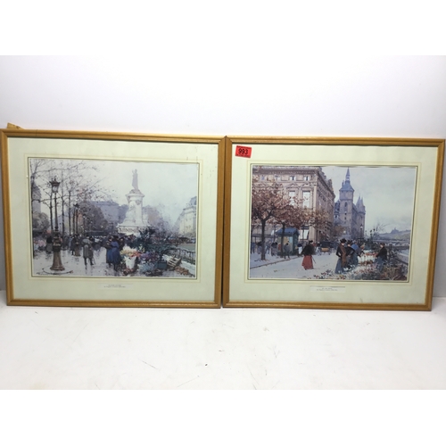 993 - Two framed prints Flower Sellers and By The Seine by Eugene G-Laloue 53cm x 43cm