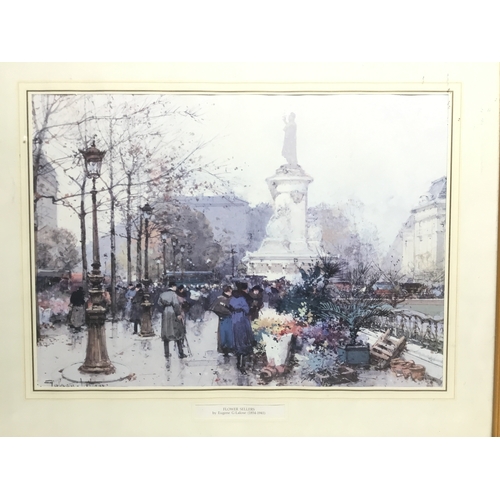 993 - Two framed prints Flower Sellers and By The Seine by Eugene G-Laloue 53cm x 43cm