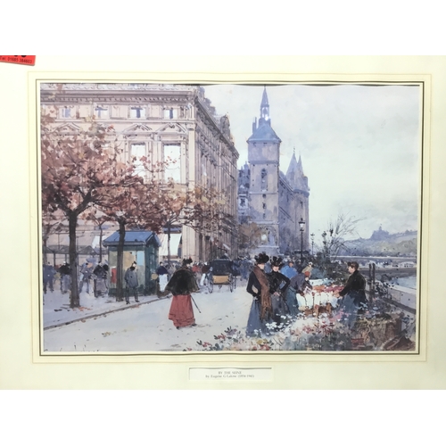 993 - Two framed prints Flower Sellers and By The Seine by Eugene G-Laloue 53cm x 43cm