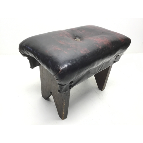 1020 - Vintage stool/footrest with leather top dated underneath 1969
