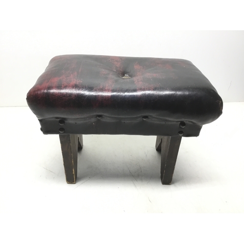 1020 - Vintage stool/footrest with leather top dated underneath 1969