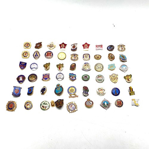 908 - Approximately 53 enamel badges representing various sports, hobbies, and organisations.