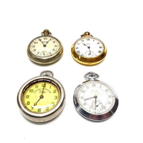 910 - Four vintage pocket watches: Smiths, Duke railway (not running) Westclox, and Kienzle (all running i... 