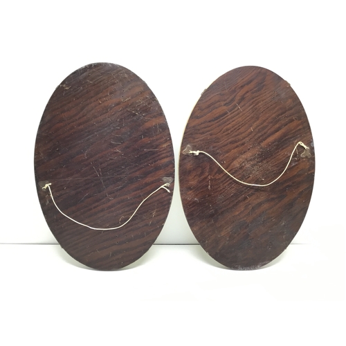 982 - Two oval Chinese embroidered silk panels 46cm x 31cm glass fronted and wooden back