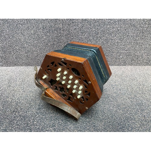 868 - Vintage concertina with wooden fret work
