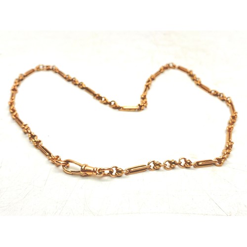 1311 - Solid 9ct rose‑gold chain, 54 cm and 24.8 g, with alternating bar and round links and a swivel clasp...