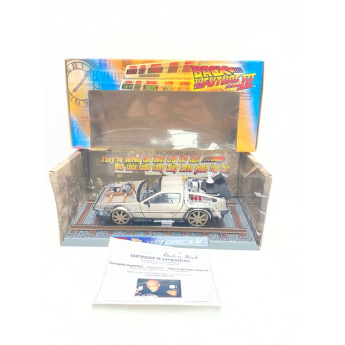 1100 - Signed Christopher Lloyd Back to the Future Part III 1:18 DeLorean with certificate, in original box...