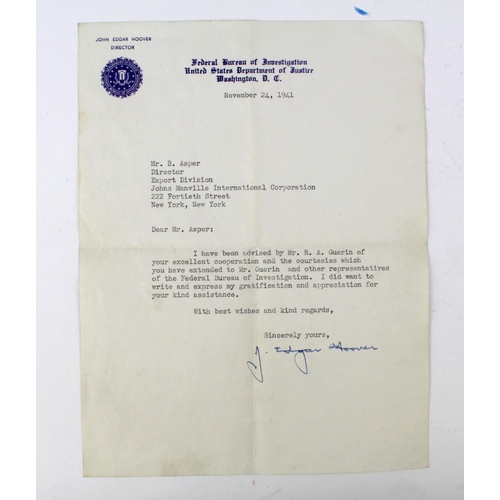 1053 - WW2 interest - John Edgar Hoover hand signed letter on his personal FBI note paper. Dated November 2... 