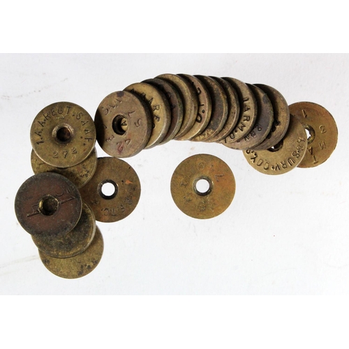 1089 - Bag containing approx 20 brass butt marker discs for SMLE rifles, from WW1 & WW2. All have regimenta... 