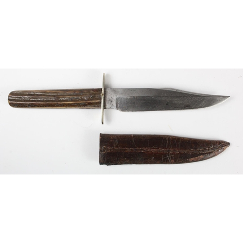 1124 - Bowie style Knife a smaller size example by W.Marshall of Glasgow marked blade, matched scabbard, mi... 