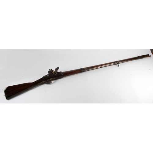 1145 - French early 19th century flint lock musket with 41 inch barrel unsigned lock issued to the Swiss Ar... 