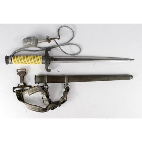 1149 - German Army Dagger with Scabbard, Hangers, and silver portepee. Blade maker marked 'WKC Solingen'. H... 