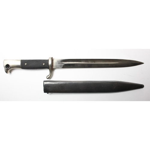 1155 - German Dress bayonet WW2 with polished blade and scabbard, Solingen marked blade, missing release bu... 