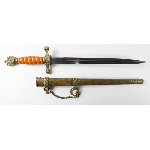 1163 - German Kriegsmarine Officers dagger, Orange wire bound grip, plain blade, well matched toned appeara... 