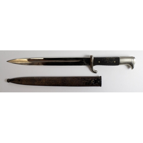 1170 - German Nazi dress bayonet, good blade, early chequered horn grips, with scabbard. Scabbard missing i... 