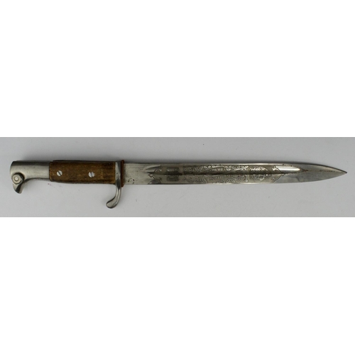 1176 - German parade bayonet (no scabbard) replacement grips, acid etched blade 'Bur Grinnerung on meine Bi... 