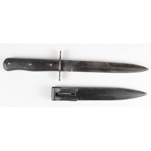 1196 - German WW2 Boot knife a nice example, darkened blade & grips, boot clip intact, Hat 1942 dated blade