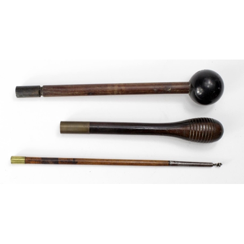 1202 - Gun Spares: 1) Pistol cleaning rod. Victorian wood with brass ferrule threaded for jag head. 2) Ramr... 