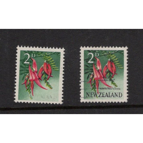 2802 - New Zealand 1960 2d stamp with error black omitted affecting country name and plant description. The... 