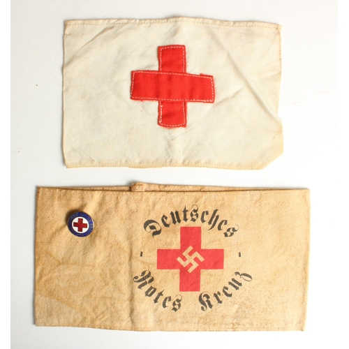 477 - German Deutches Red Cross armband and lapel badge, plus an SS issued example