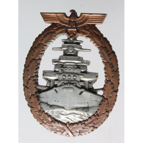 514 - German Kriegsmarine High Seas Fleet war badge with Adolf Bock maker mark, thin pin