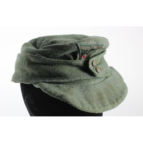 551 - German M42 Forage cap, Whermacht example, worn liner, but overall in moth free condition with Alpine... 