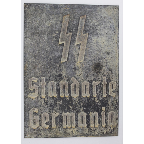 588 - German Nazi SS office shield 'SS Standarte Germania'.   (approx 15 x 21cm)