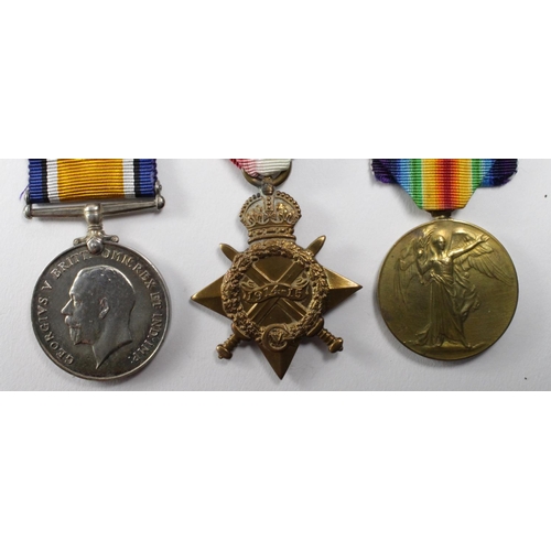 66 - 1915 Star Trio to 104682 Cpl F T Pinn RE. (medals have glue and felt to reverse).  Sold As Seen