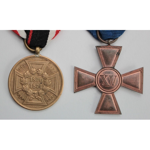 674 - German WW1 Prussian 15 year long service cross with German WW1 Bavarian Merit medal