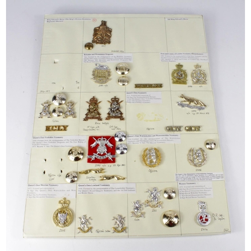 909 - Small collection of Yeomanry items - cap and collar badges, NCO Arm badges, shoulder titles and butt... 