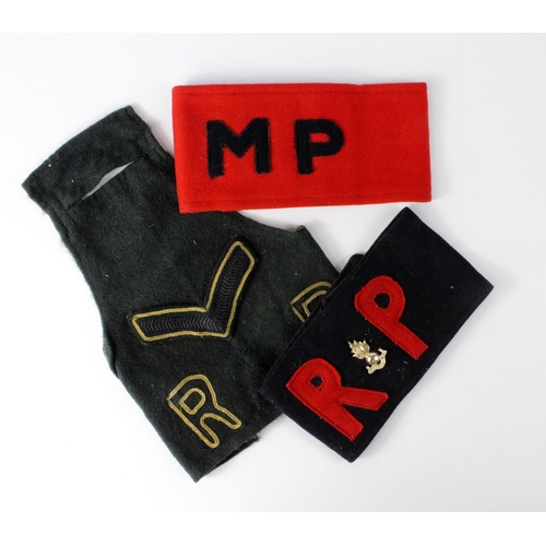 97 - Armbands: Regimental Police & Military Police armbands in excellent worn condition. (3 Items).