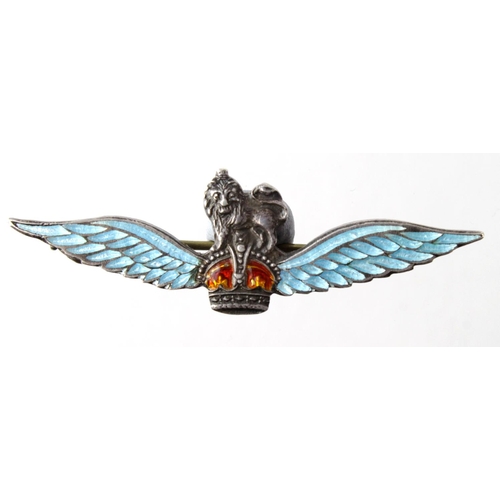 99 - Army Air Corps sweetheart wings, silver & enamel.