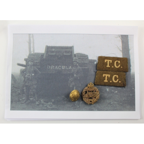 940 - Tank Corps memorabilia which accompanied the Herbert Ledger MM Group: 1) Pair of original Tank Corps... 