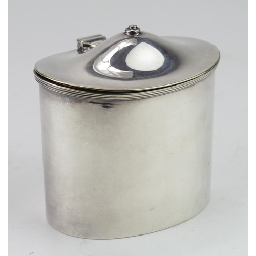 434 - Silver plated tea caddy, and silver plated glass sugar caster.