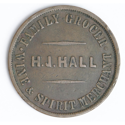 1442 - New Zealand Penny Token : H.J. Hall, Christchurch, Coffee Mills / H.J. Hall, Family Grocer, Wine & S... 