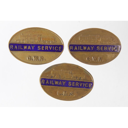 1449 - Railway badges (3) WW2 Railway Service Badges - L.M.S & 2 G.W.R. - All numbered