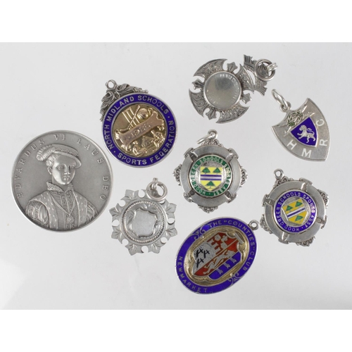 1454 - Silver medals/fobs/Pass (8 items) includes 6 silver Fobs/Medals all hallmarked + an Edward VI School... 