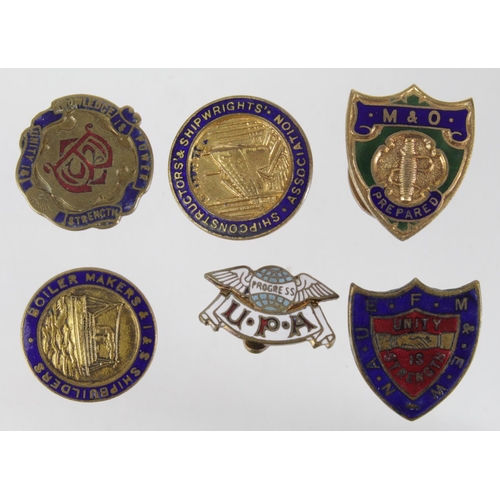 1496 - Trade Union badges (6) old brass & enamel  badges - various