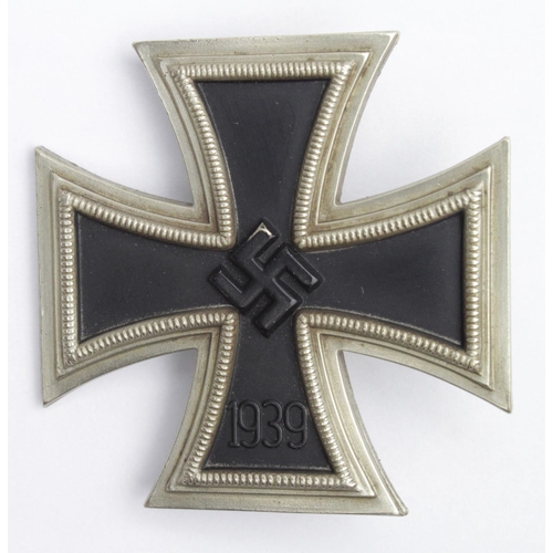 1727 - German Iron Cross first class, stamped 595 on the pin, solid construction. Private purchase example.