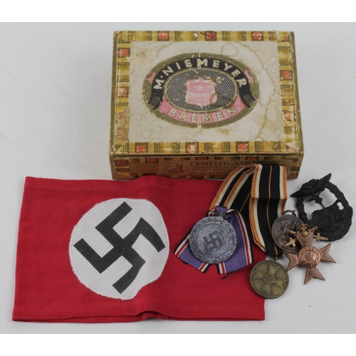 1770 - German NSDAP Party armband with various German medals including civil defence medal, war merit medal... 