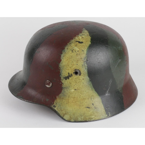 1813 - German steel helmet, unusual camo, SS partial decals still visible, with liner, this dry, M35