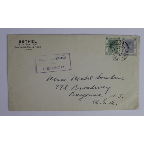 2498 - Hong Kong China WW2 postal history, 1941 Bethel Mission Kowloon with NOT OPENED BY CENSOR cachet, op... 