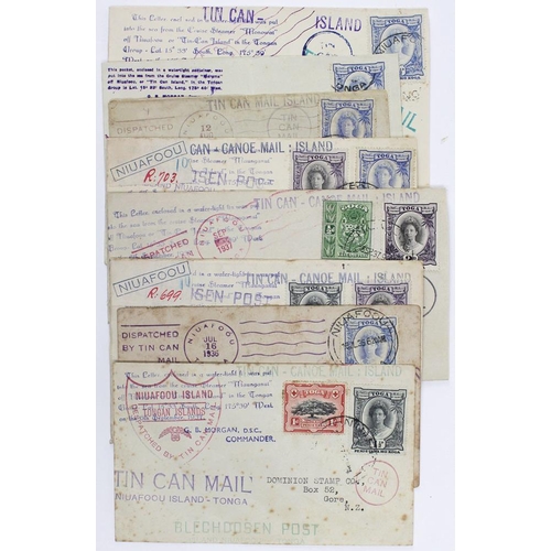 2558 - Tin Can Mail from Niuafoou Island Tonga, all from 1930's, sent with Special Cachets. Includes scarce... 