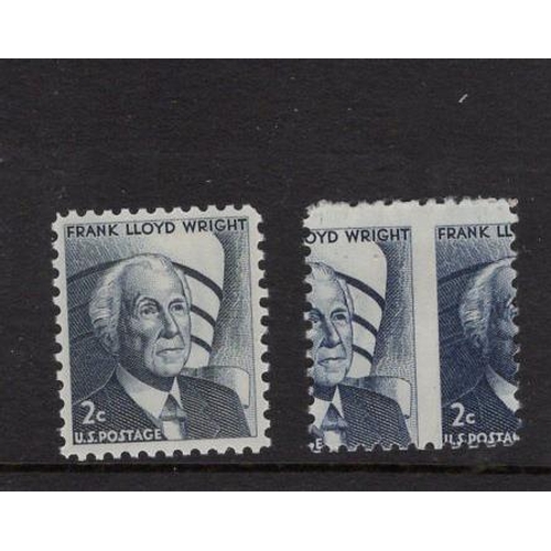 2562 - USA misplaced perforation error horizontal shift 1965 Prominent Americans 2c stamp (Frank Lloyd Wrig... 