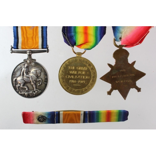 7 - 1914 Star Trio to 2615 Pte G F Fickling 1/Herts R. Entitled to the Clasp & Rosette.   (3)