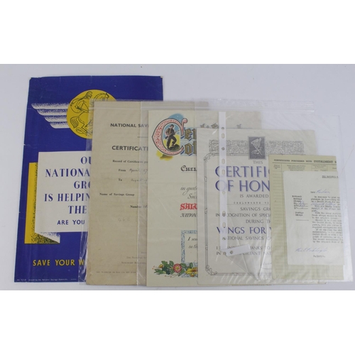 820 - WW2 Salute the Soldier National Savings 1944 certificates, Wings for Victory certificate, plus other... 