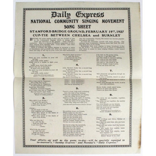 907 - Chelsea v Burnley 19th Feb 1927 F A Cup 5th Rnd rare National Community Singing Movement Song Sheet