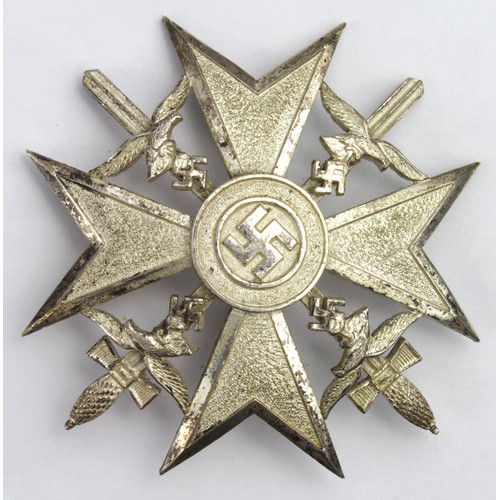 1767 - German Nazi Spanish Cross in silver, maker marked L/15. (pin fitting has been fitted at an odd angle... 