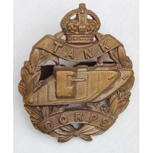 113 - Badge Tank Corps WW1 Officers bladed bronze cap badge